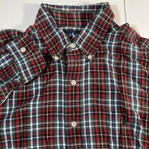 Vintage Ralph Lauren Flannel Shirt Medium Cotton Twill Red Plaid Holiday 90s